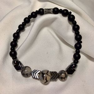 Handmade Stone Dragon Vein Agate Hematite Bracelet